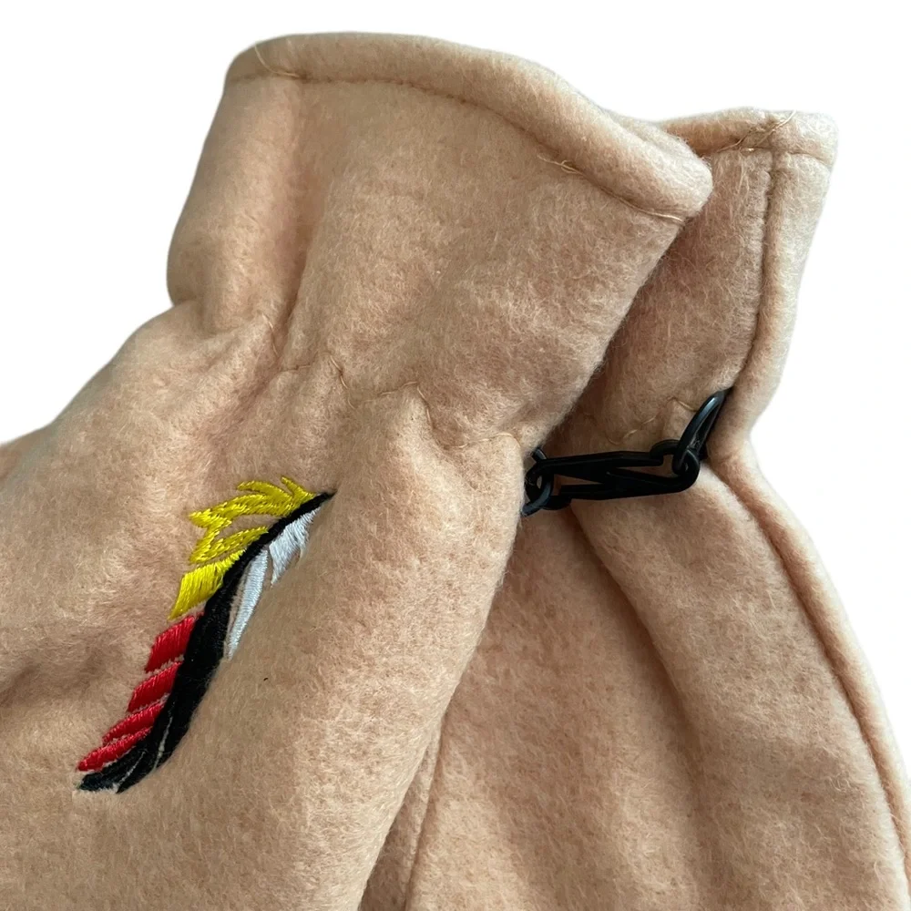 Women's Fleece Winter Gloves Lined Camel with Embroidered Feather Motif